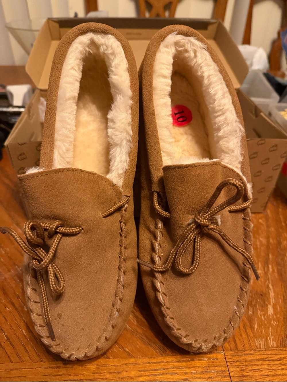 Lamo Tan Suede Moccasin Slip-On Slippers with Plush Lining
